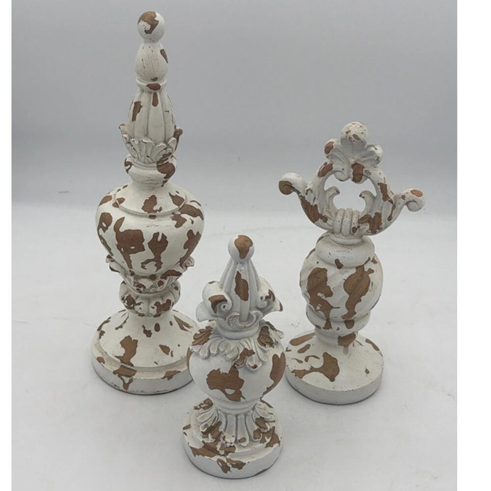 Vintage Style White Chippy Finials - Set of 3 Shabby Chic Cottage Tabletop Decor